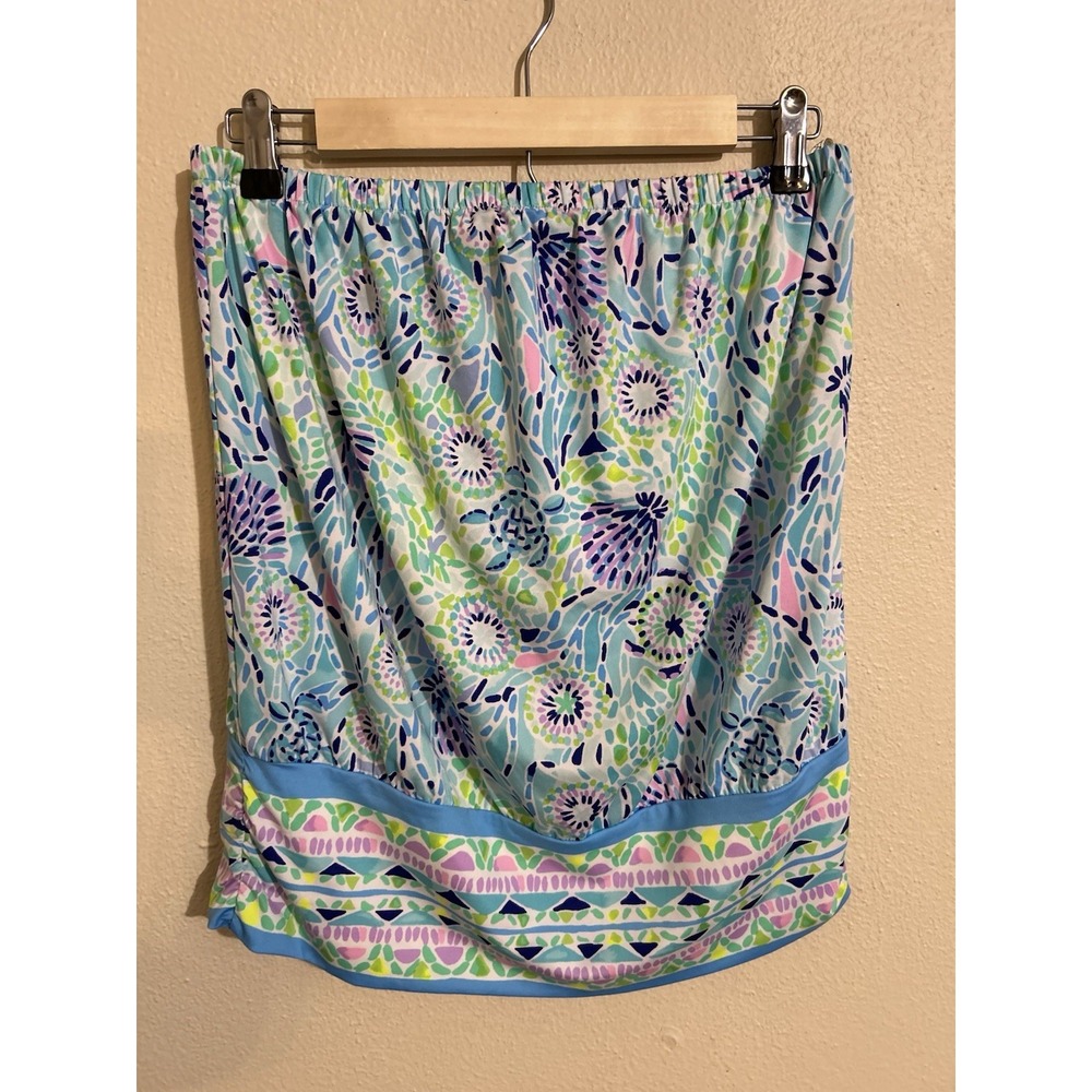 Lilly Pulitzer Strapless Tube Top Womens Large Blue Floral Stretch Y2K